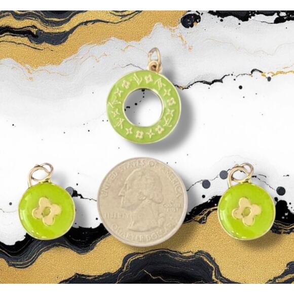 3 Piece Green Round Donut Earring/Necklace Making Charm Pendant Set - Picture 1 of 1